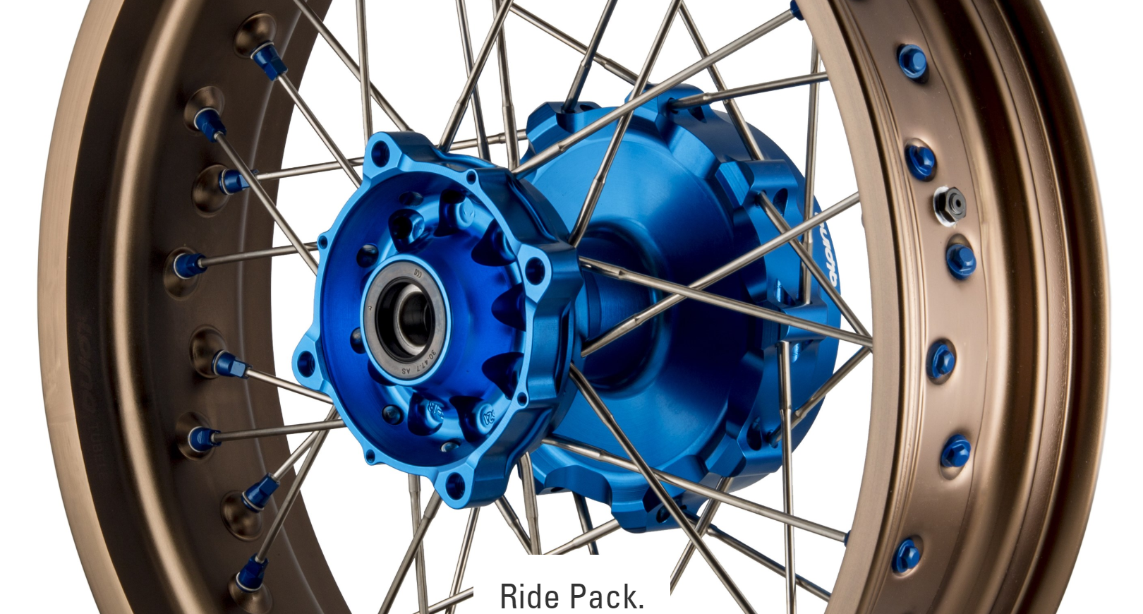 Custom motorcycle spoked wheel with anodised colour configuration