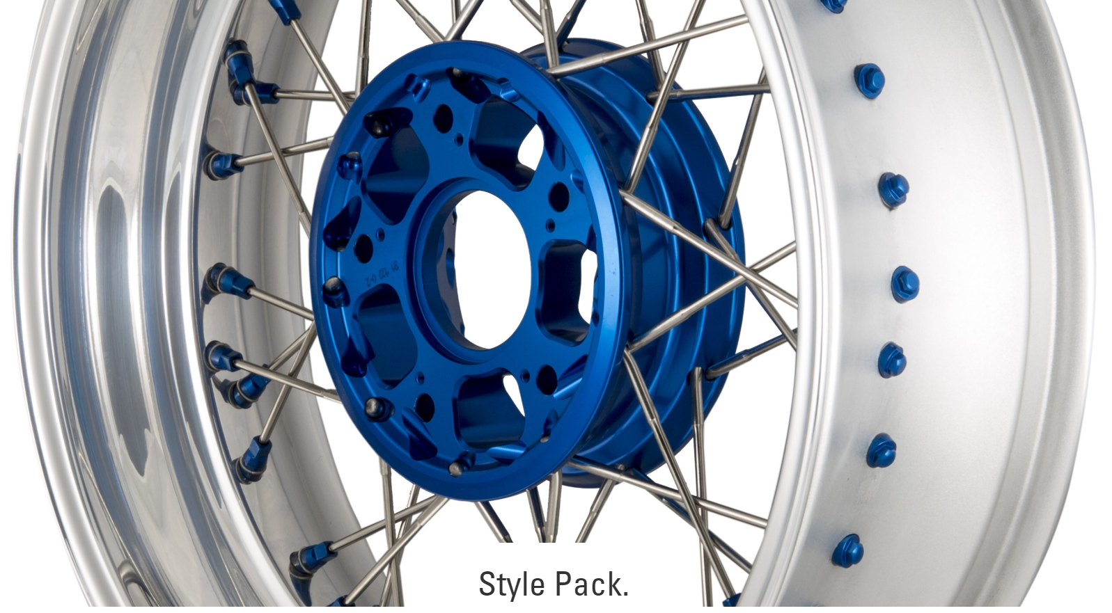 Custom motorcycle spoked wheel with colour and finish configuration
