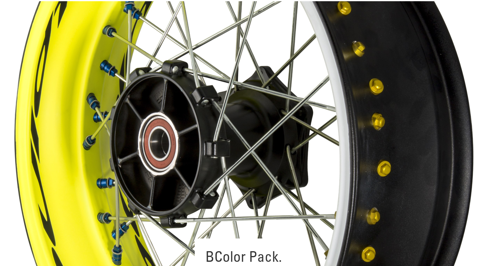 Bicolour custom motorcycle spoked wheel configuration