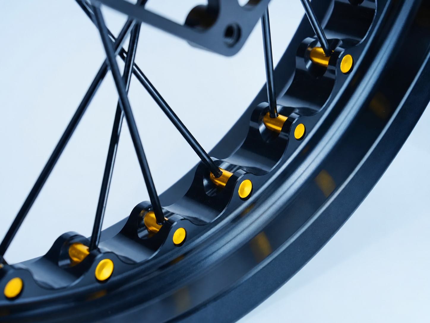 Pisces motorcycle wheel components showing rim, hub and spokes